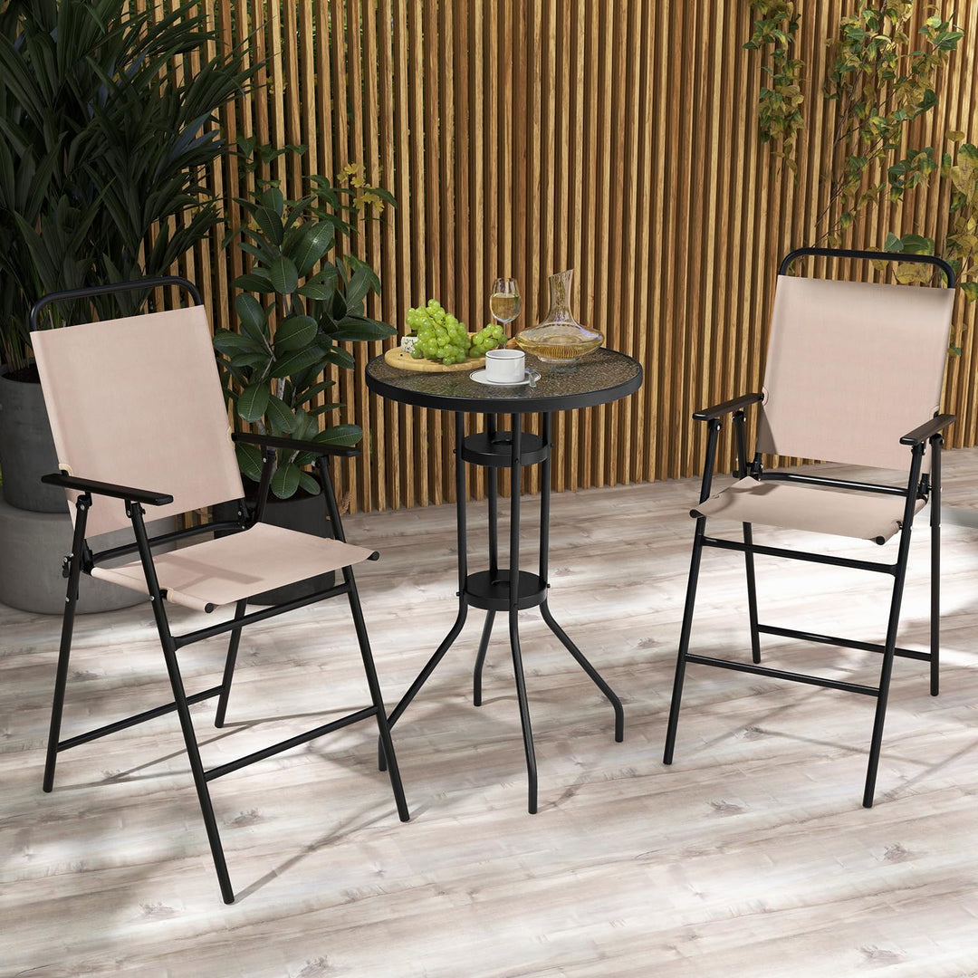 Giantex 3 PCS Outdoor Bistro Set, Patio Bar Table with 2 Folding Chairs