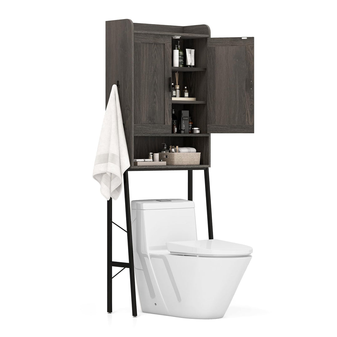 Giantex Over The Toilet Storage Cabinet, Industrial Bathroom Organizer w/Trapezoid Metal Frame