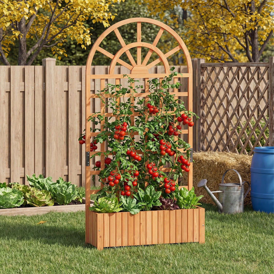 Giantex Wooden Raised Garden Bed with Trellis 71" Outdoor Planter Box Privacy Screen