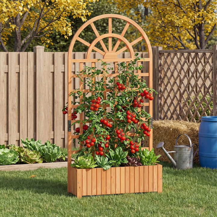 Giantex Wooden Raised Garden Bed with Trellis 71" Outdoor Planter Box Privacy Screen