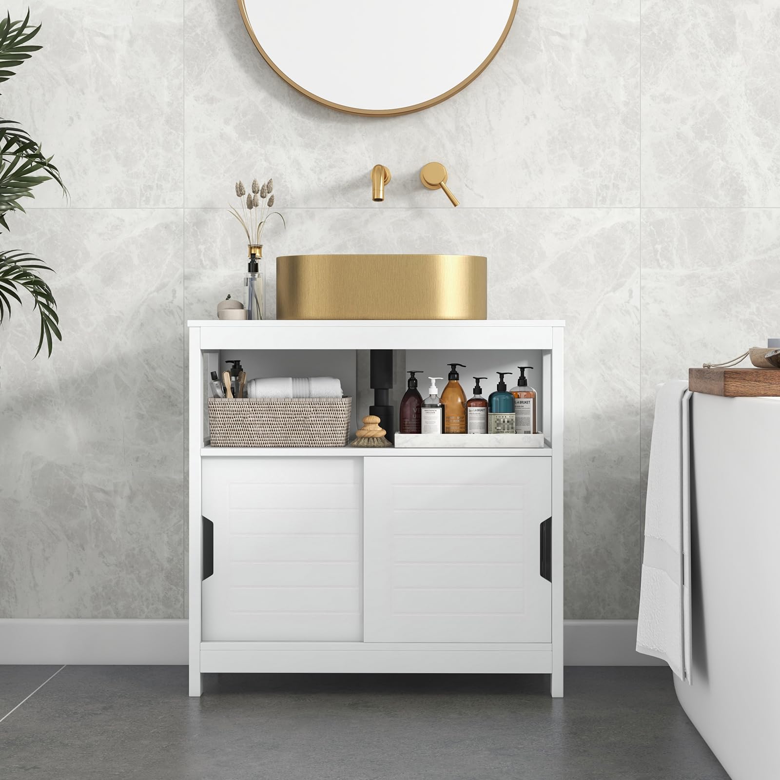 Giantex Pedestal Sink Storage Cabinet - Bathroom Vanity Without Vessel Sink, Storage Cabinet, Bathroom Space Saver Organizer