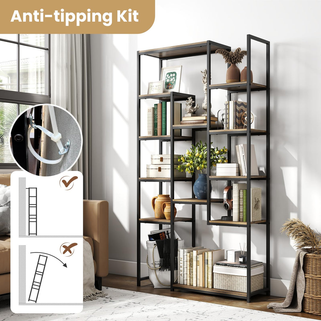 Giantex 71" Geometric Bookshelf | Vintage Tall Bookcase w/ 12 Open Shelves