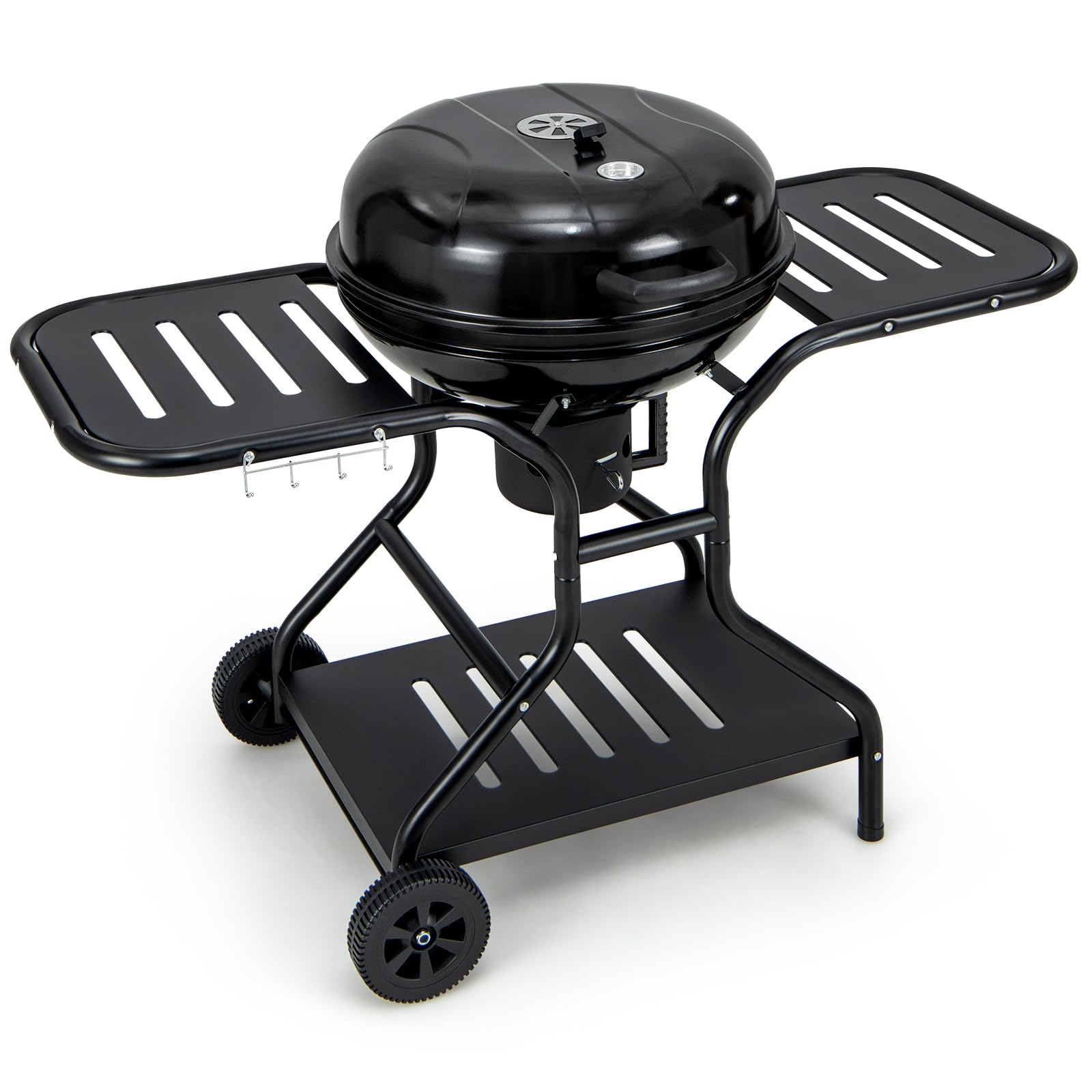 Giantex Kettle Charcoal Grill 22-Inch, Porcelain Enamel Body and Lid, 2 Side Tables with 4 Hooks, Storage Shelf