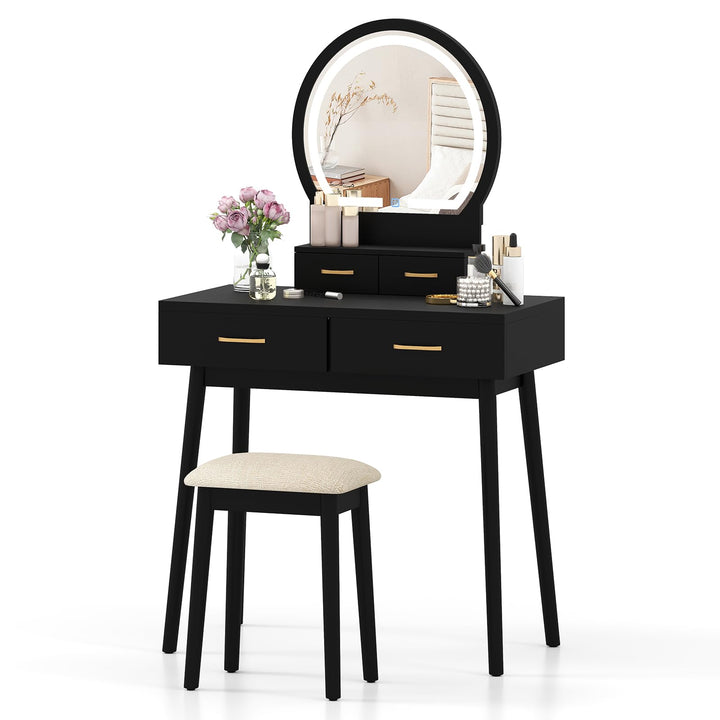 Vanity Desk with Mirror and Lights for Small Bedroom