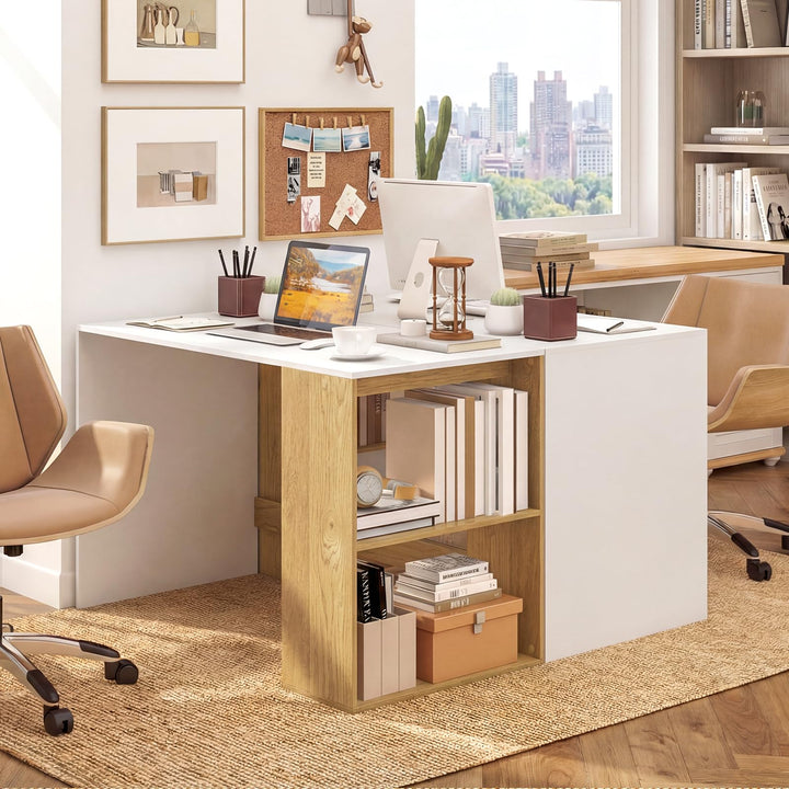 Giantex 44 Inch Wooden Computer Desk with Bookshelf for Small Space