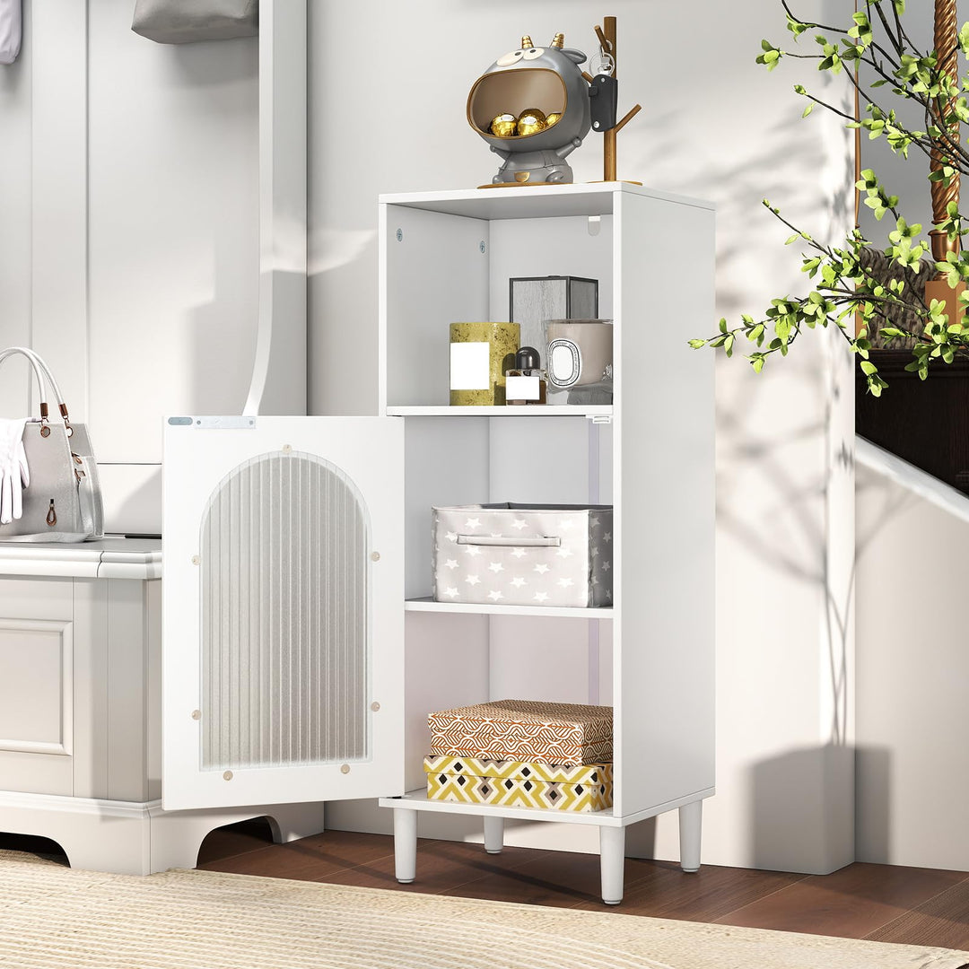 Giantex Bathroom Corner Floor Cabinet with Removable Shelf & Fluted Tempered Glass Door