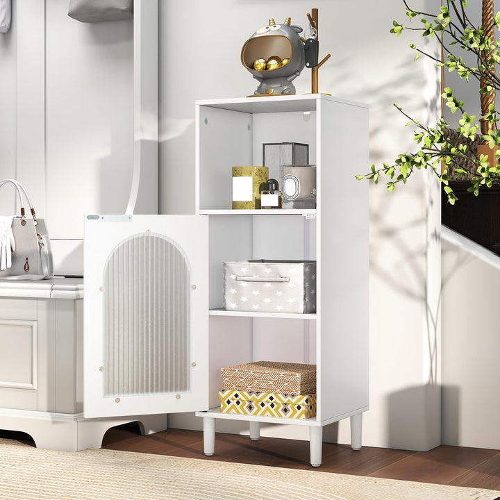 Giantex Bathroom Corner Floor Cabinet with Removable Shelf & Fluted Tempered Glass Door