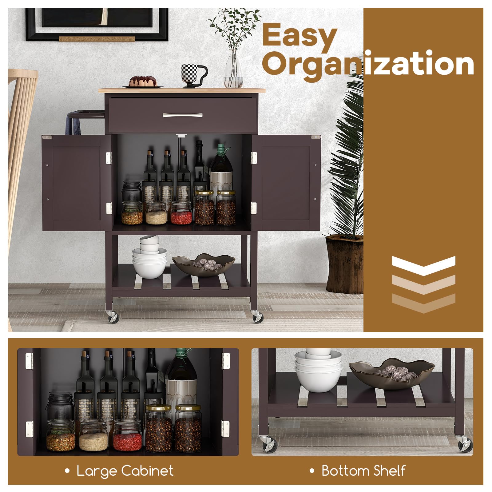 Giantex Rolling Kitchen Island Cart, Mobile Serving Cart with Drawer, 2-Door Storage Cabinet, Storage Shelf