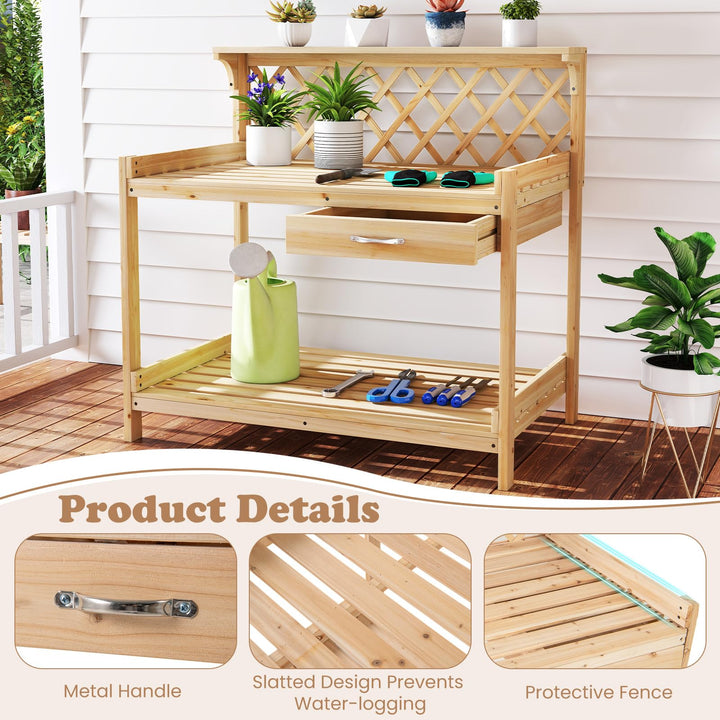 Giantex Wood Potting Table with 3 Tier Shelves