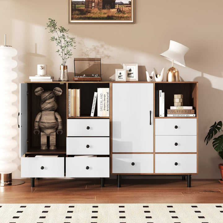 Giantex Storage Cabinet with 4 Drawers Door & Open Compartment, Metal Support Legs