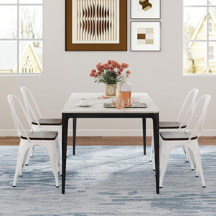 Giantex Metal Dining Chairs Set of 4 Stackable Armless Kitchen Chairs w/Elm Wood Seat