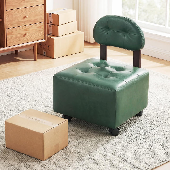 Giantex Small Rolling Footrest Stools Set of 2 with Backrest and Lockable Wheels