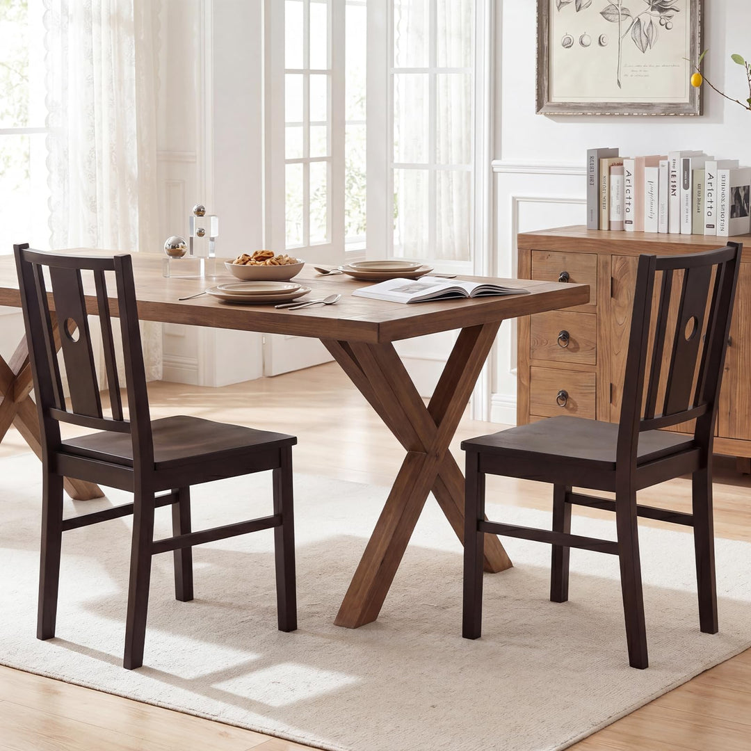 Giantex Solid Rubber Wood Kitchen Chairs with Slatted Curved Backrest &amp; Wide Seat (2/4)