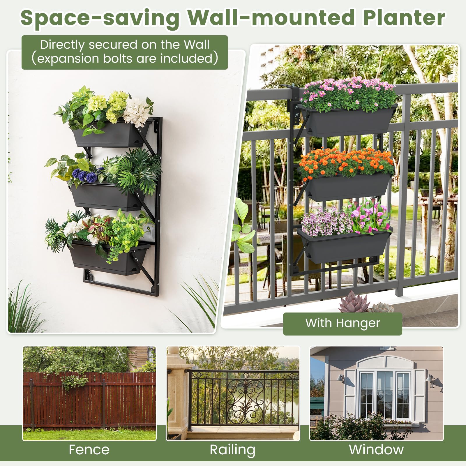 Giantex Vertical Raised Garden Bed, Hanging & Wall-Mounted Planter Garden Boxes