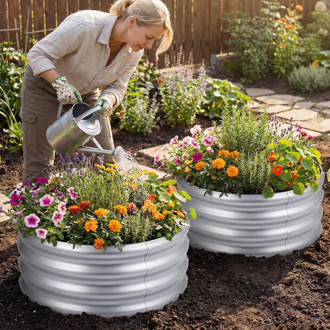 Giantex Galvanized 2 x 2 x 1 FT Round Outdoor Planter Box with Open-Ended Base (1/2)
