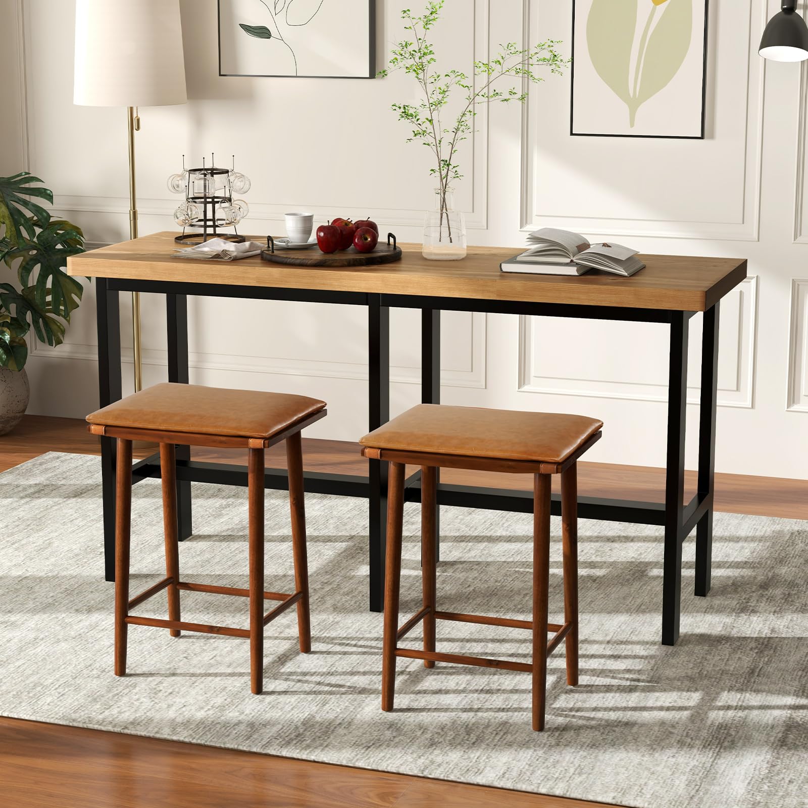 Giantex Bar Stools Set of 4, Wooden Backless Barstools for Kitchen Island