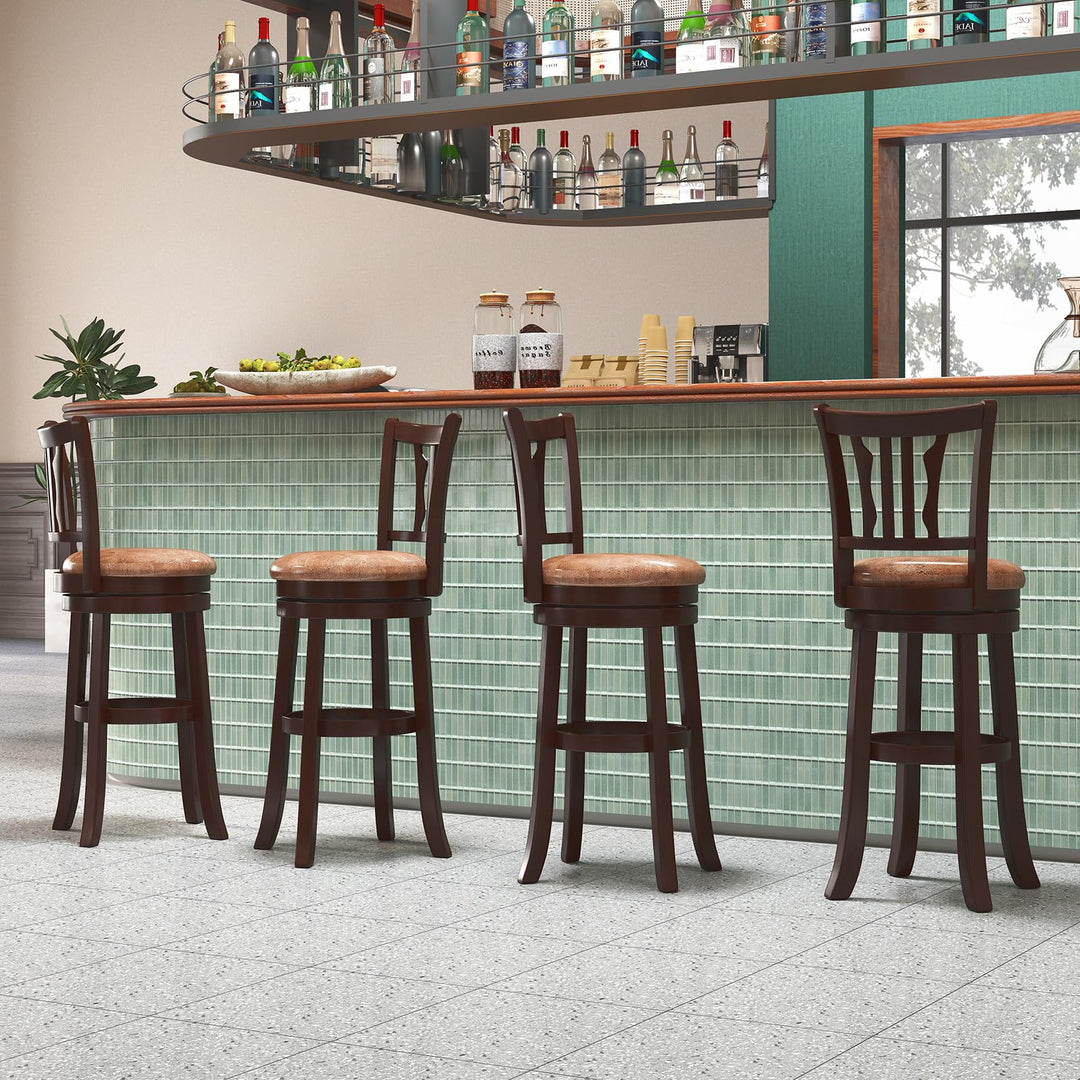 Giantex 30" Upholstered Bar Height Swivel Bar Stools Set of 2/4 with Back and Solid Rubber Frame