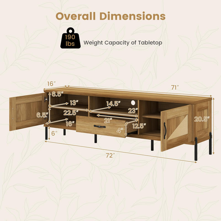 Giantex Mid Century Modern Rattan TV Stand for TVs up to 80"  w/ 2 Storage Cabinets