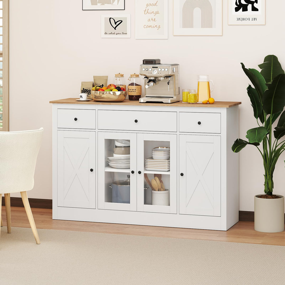 Giantex 55" Large Buffet Sideboard with 3 Drawers & 2 See-Through Doors