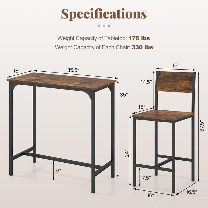 Giantex Bar Table and Chair Set with 2 Counter Height Bar Stools