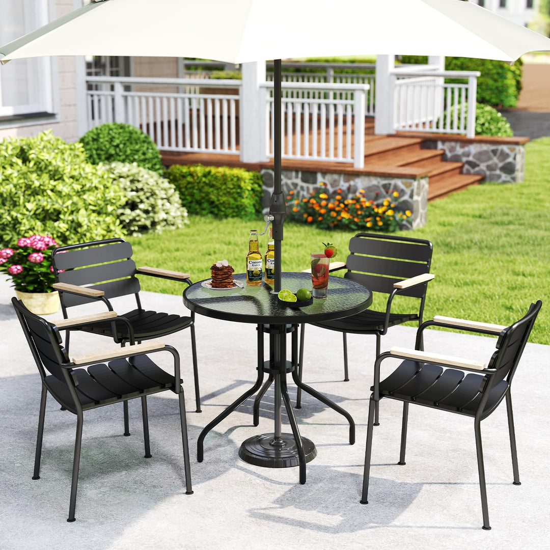 Giantex Patio Round Dining Table with Tempered Glass Tabletop and 2" Umbrella Hole