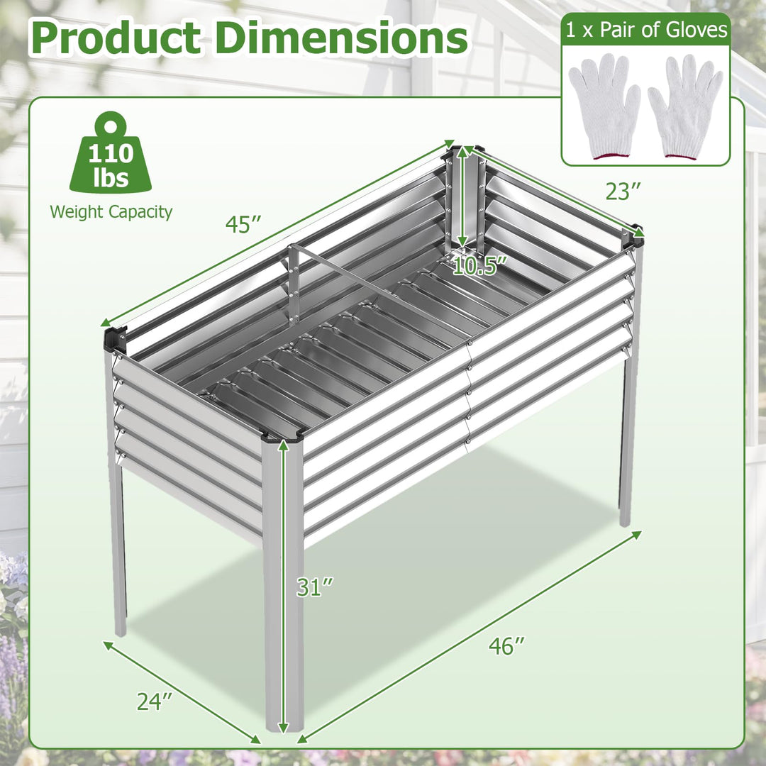 Giantex Galvanized Raised Garden Bed with Legs Set 1/2 46"x24"x31" Metal Elevated Planter Box