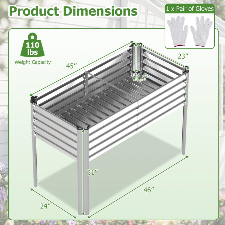 Giantex Galvanized Raised Garden Bed with Legs Set 1/2 46"x24"x31" Metal Elevated Planter Box
