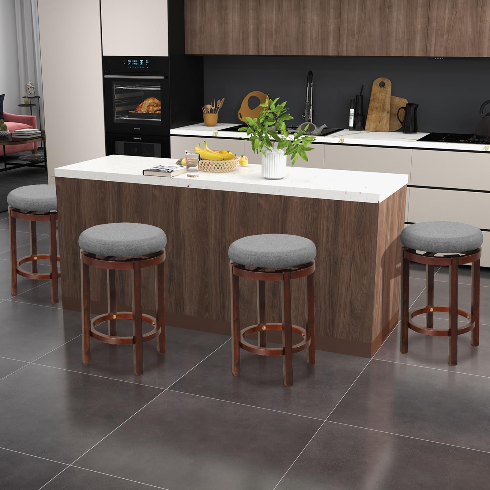 Giantex Counter Height Stool Set of 2, 26 Inch Swivel Bar Stool with Padded Cushion & Rubber Wood Legs