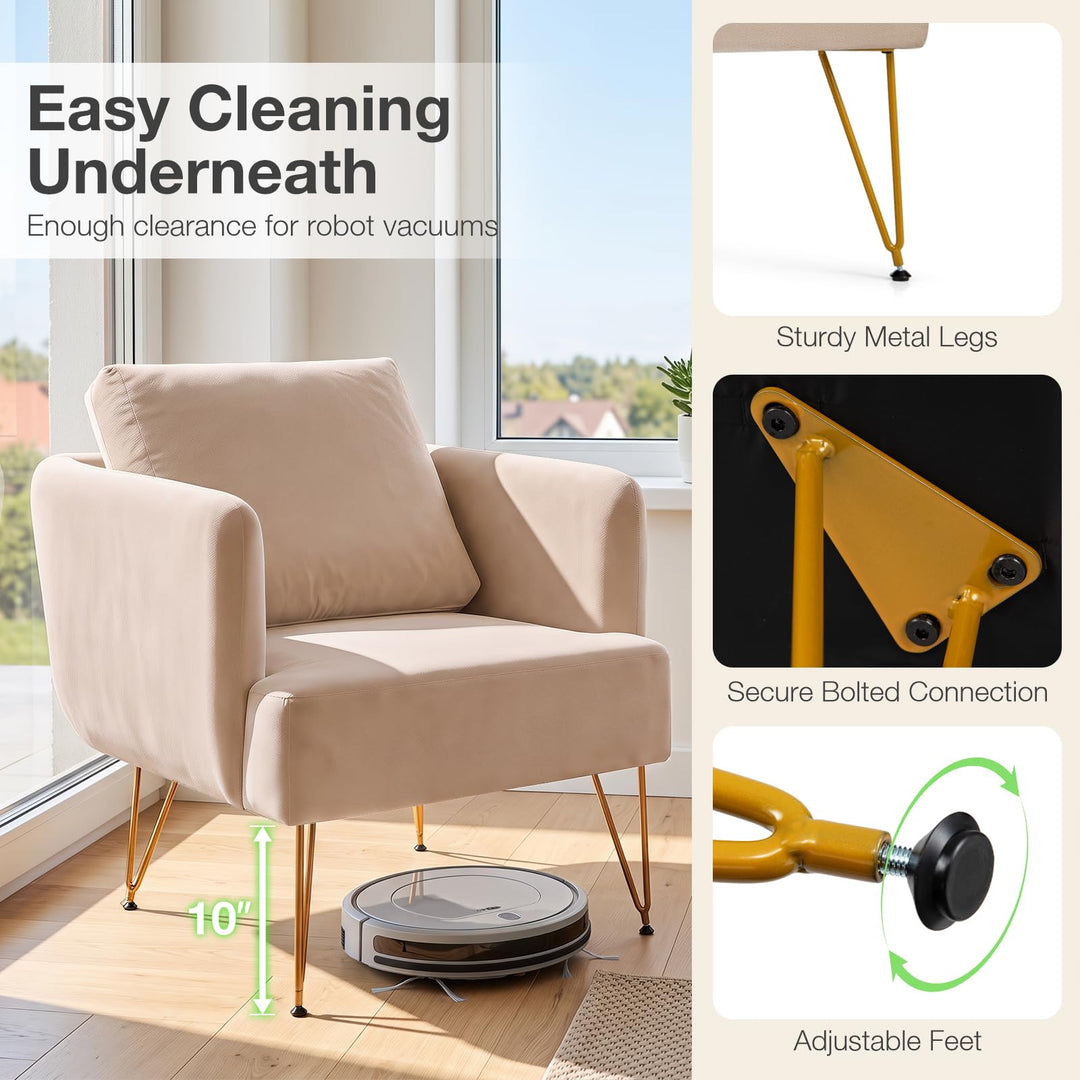 GIANTEX Modern Upholstered Arm Chair w/Golden Metal Legs &amp; Back Cushion (1/2)