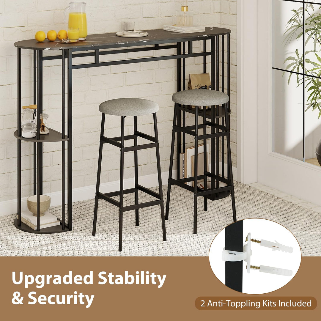 Giantex 60 Inches Bar Table for 2-4 with Faux Marble Tabletop and Storage Shelves