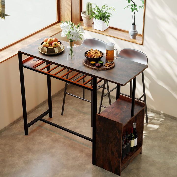 Giantex Rectangular Bar Table with Charging Station and LED Light