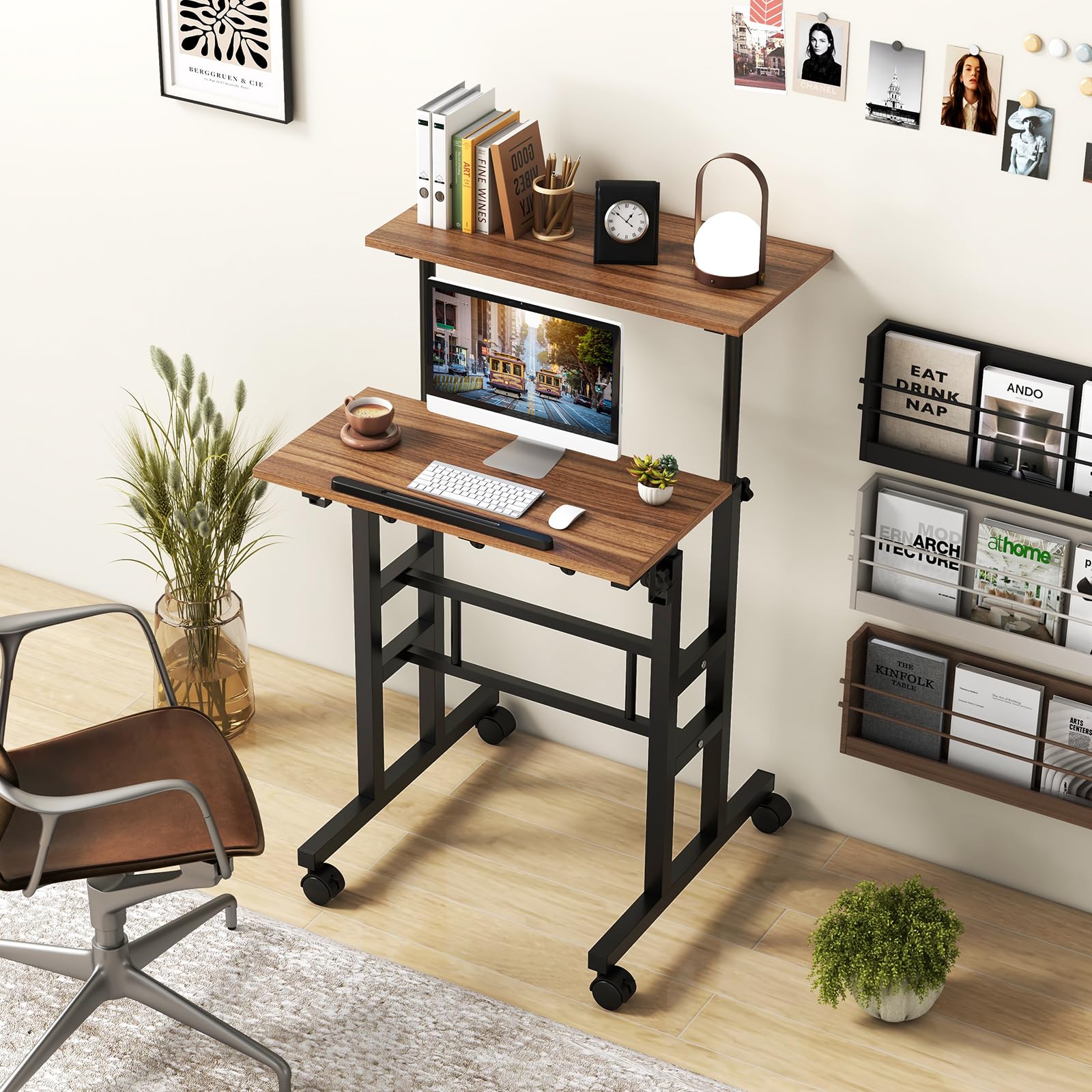 Giantex Mobile Stand up Desk, Height Adjustable, 24"D x 22"W x 49"H
