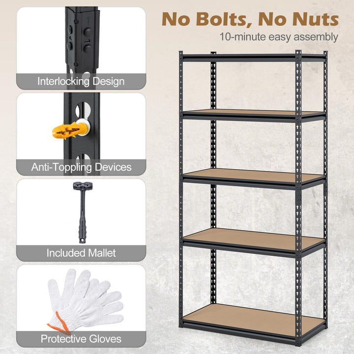 Giantex 5-Tier Metal Storage Shelves Heavy Duty Garage Shelving Units(1/2/3/4,36" W x 18" D x 72" H)