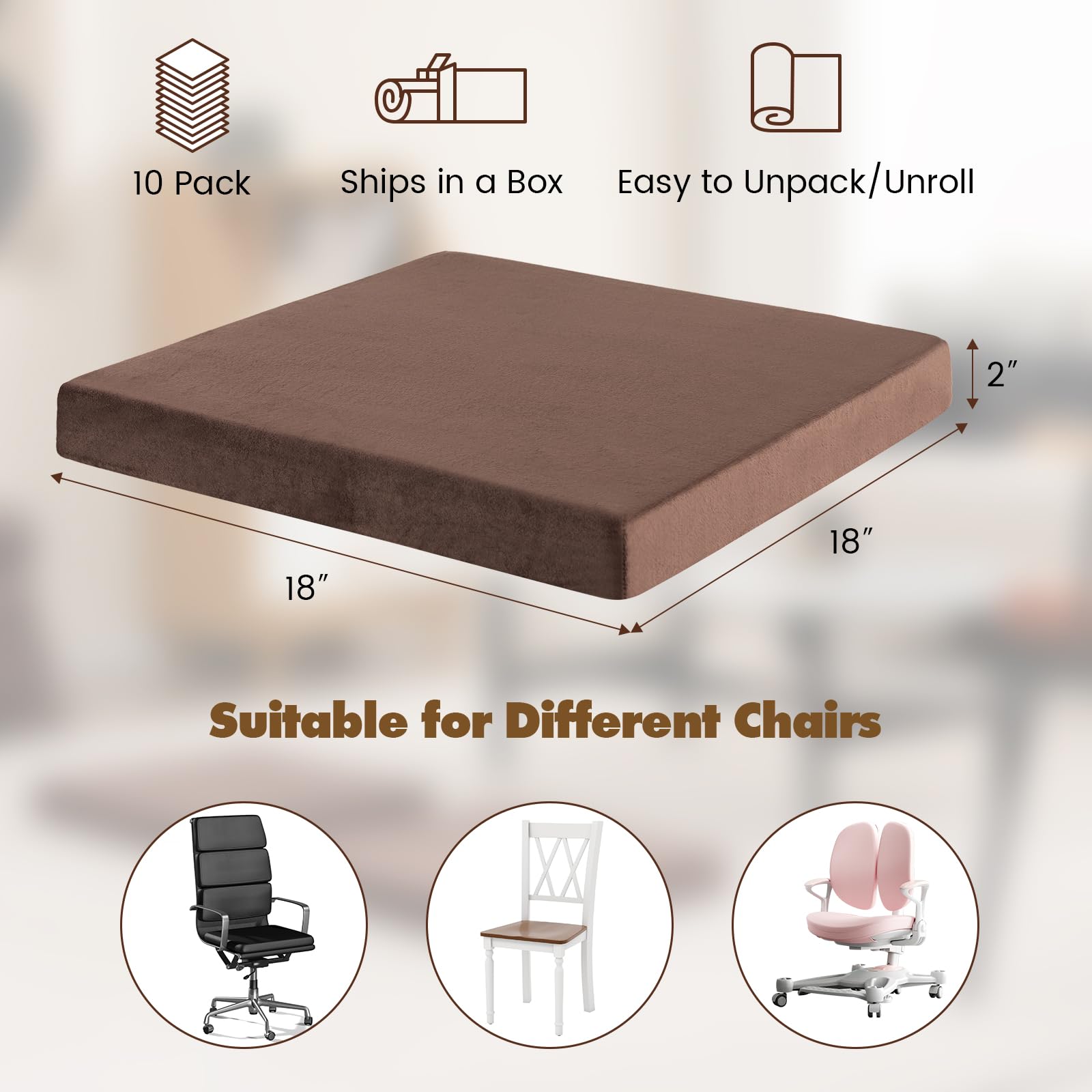 Giantex 10 Pack Gel Memory Foam Chair Cushions, 18" x 18" x 2" Square Floor Seat Cushions