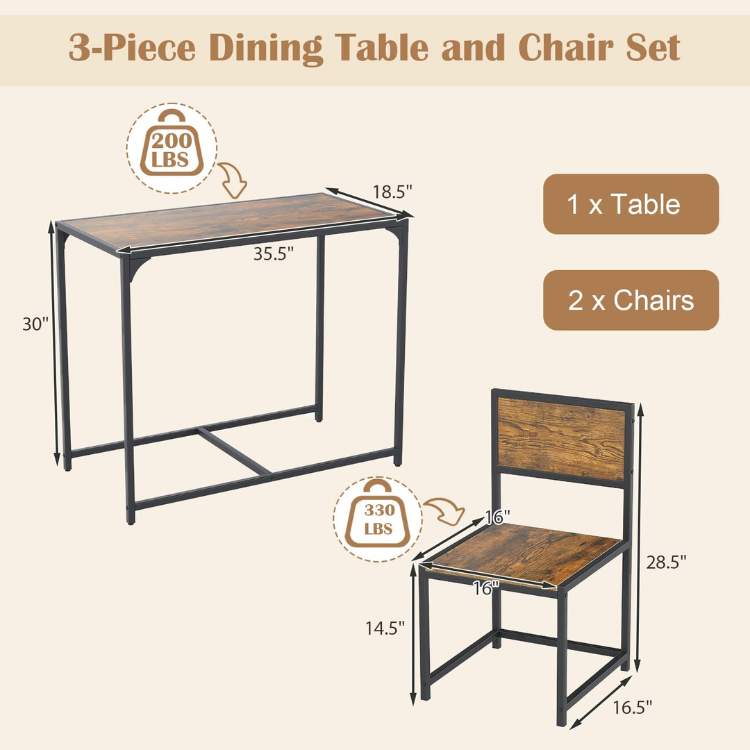 Giantex 3-Piece Dining Table Set for 2 Small Industrial Kitchen Table with 2 Chairs