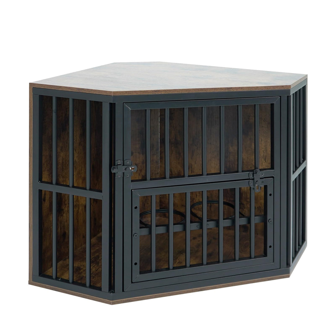 Giantex Corner Dog Crate Furniture with Adjustable &amp; Reversible Elevated Feeder