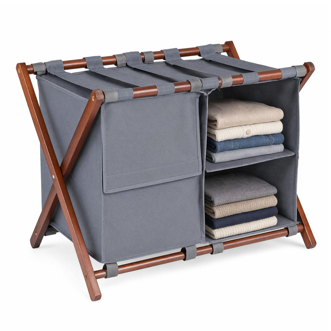 GIANTEX 27" Bamboo Luggage Rack with 3 Storage Compartments (1/2)