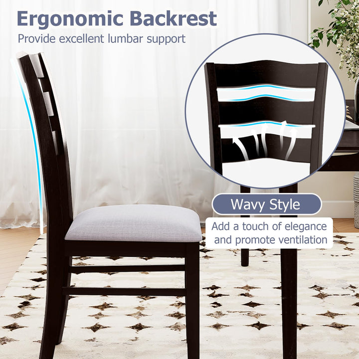 Giantex Wooden Dining Chairs Set of 2/4 with Rubber Wood Legs Fabric Padded Seat Wavy Ladder Back