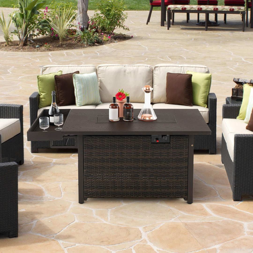 Giantex 52" Outdoor Propane Fire Pit - 50,000 BTU Wicker Patio Gas Fire Table w/Lid