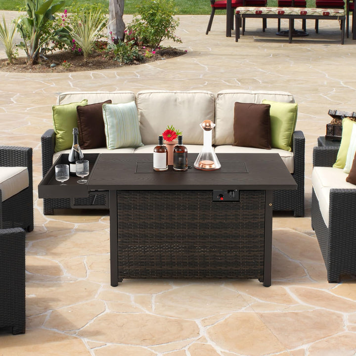 Giantex 52" Outdoor Propane Fire Pit - 50,000 BTU Wicker Patio Gas Fire Table w/Lid