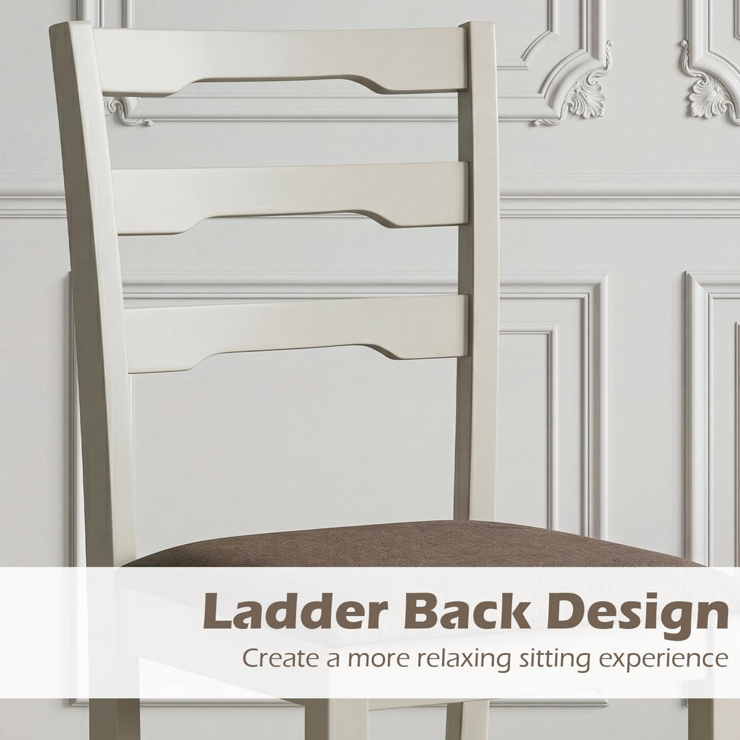 Giantex Wood Farmhouse Upholstered Kitchen Chairs with Ladder Back Design (2/4)