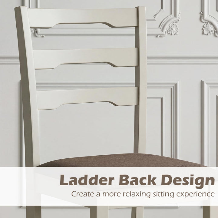 Giantex Wood Farmhouse Upholstered Kitchen Chairs with Ladder Back Design (2/4)