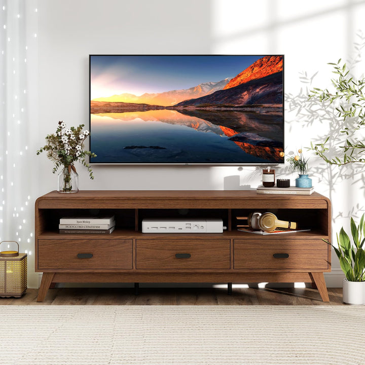 Giantex TV Stand for 60-70 Inch TV Mid-Century Modern Entertainment Center with 3 Storage Drawers