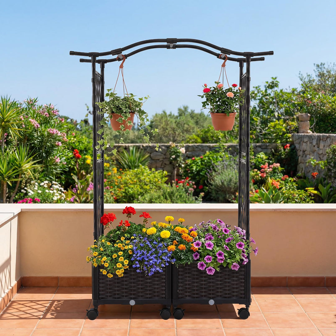 planter with arch trellis Giantex Planter Boxes with Arch Trellis for Climbing Vines Vegetables – Giantexus