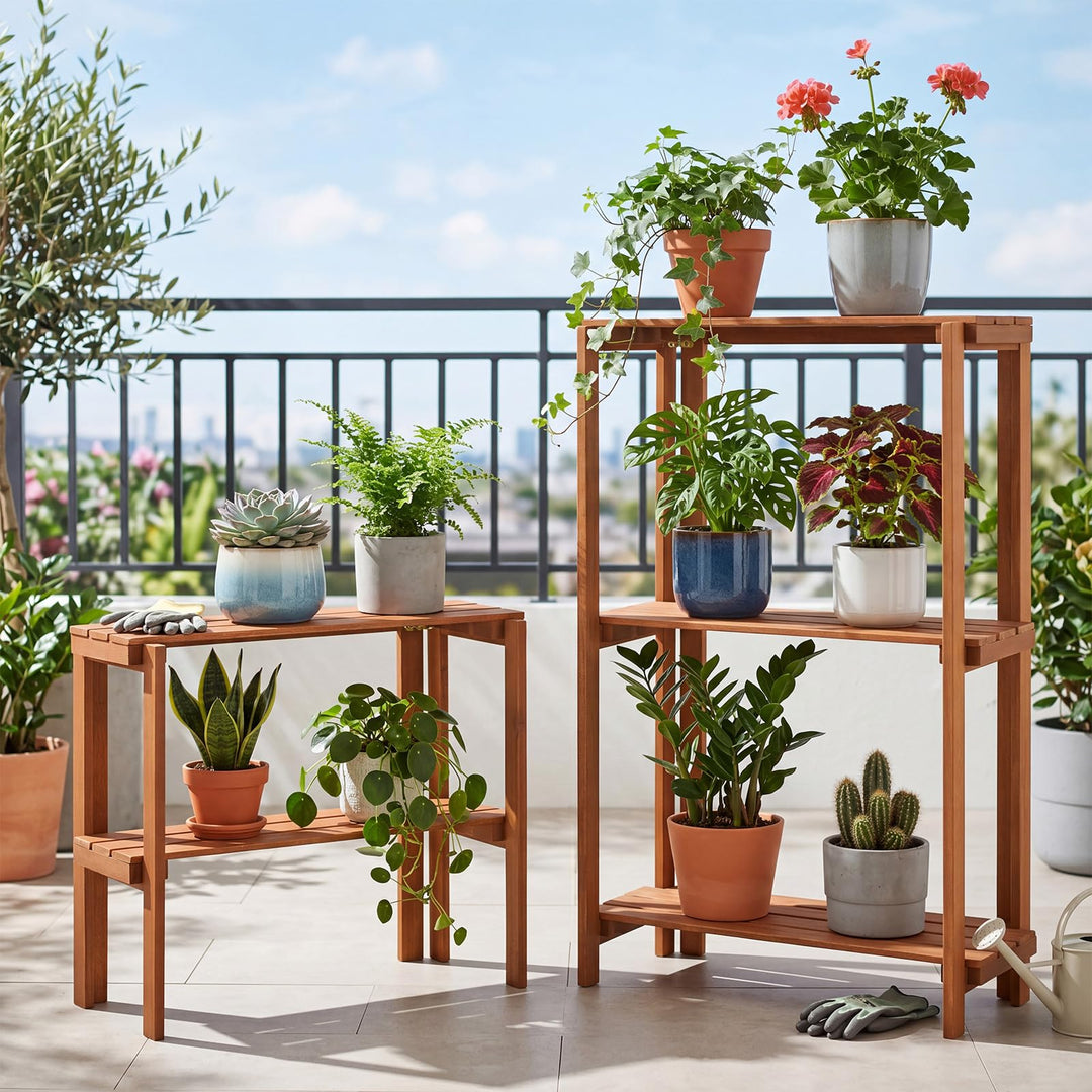 Giantex 2-Tier Solid Wood Foldable Plant Shelf