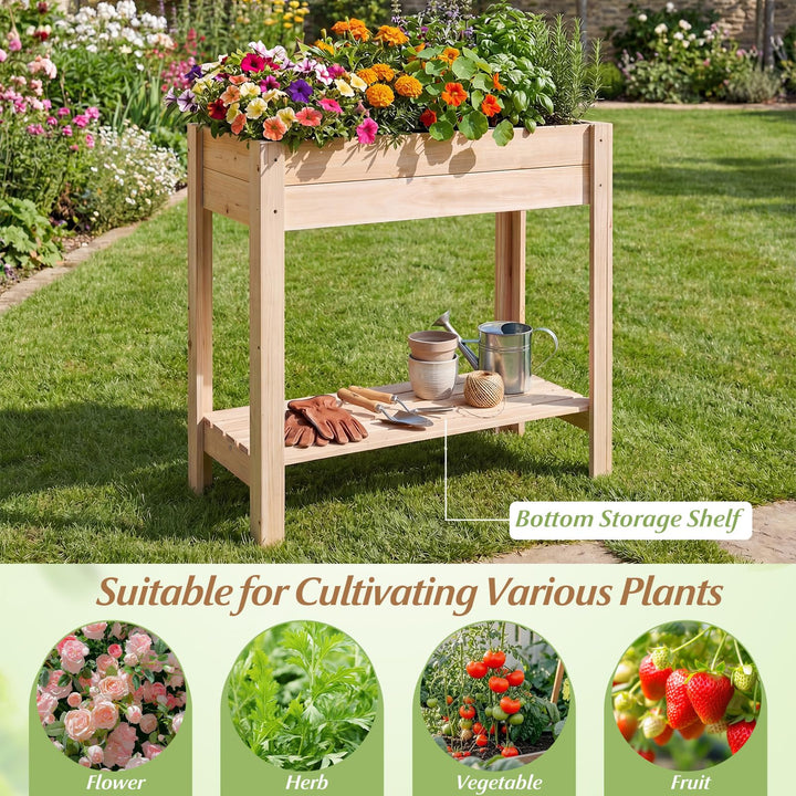Giantex Wood Raised Garden Bed w/Lower Shelf