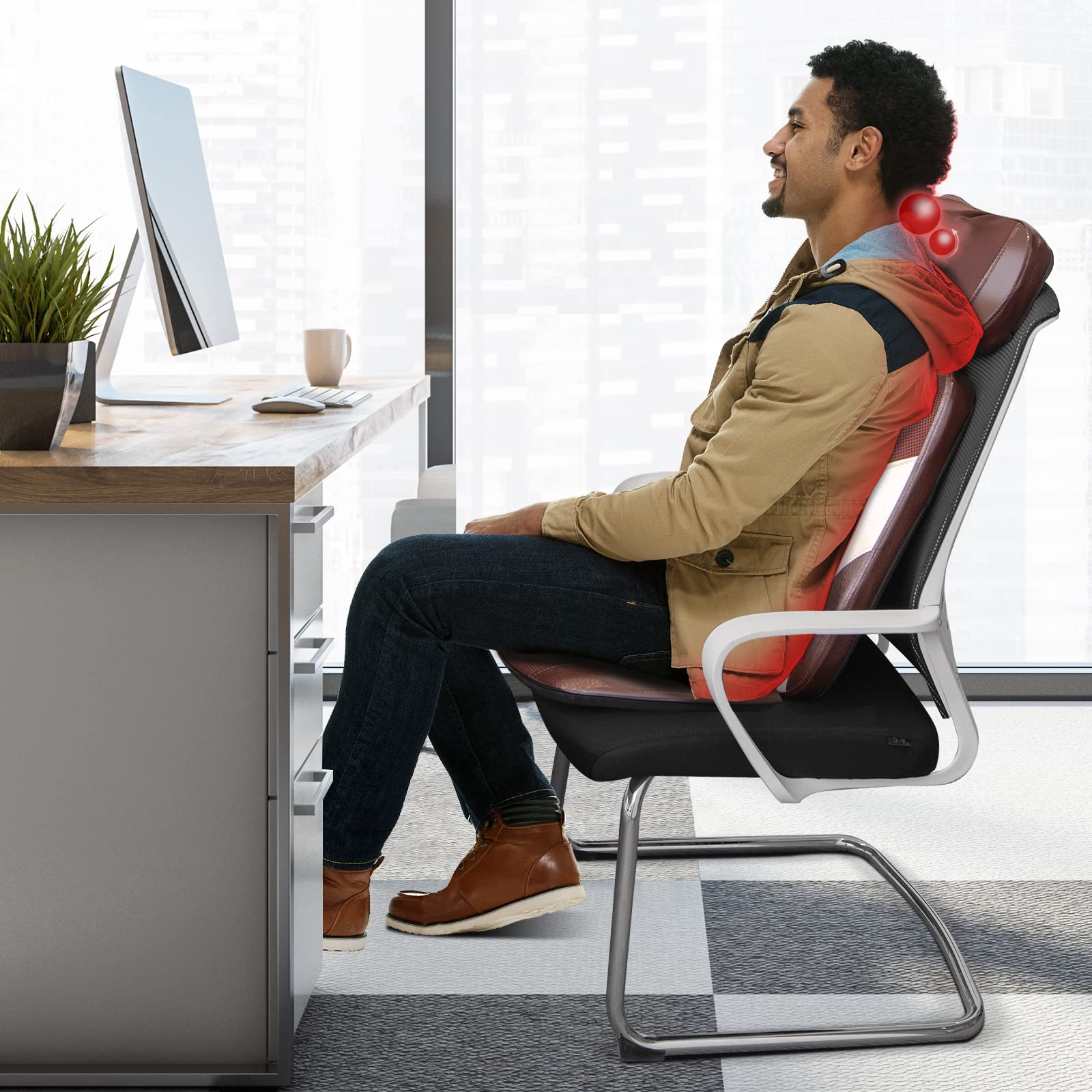 Giantex Back Massager Chair Pad - Chair Massager with Adjustable Neck Pillow, 3 Speeds & 3-Level Timer, Brown