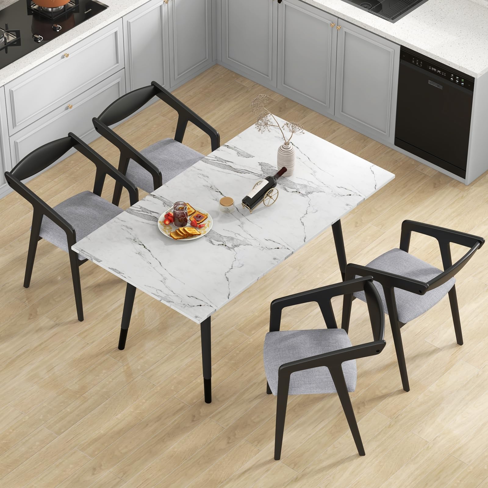 Giantex Wooden Dining Chairs Set, Linen Fabric Upholstered Kitchen Chairs w/Armrests & Padded Cushion