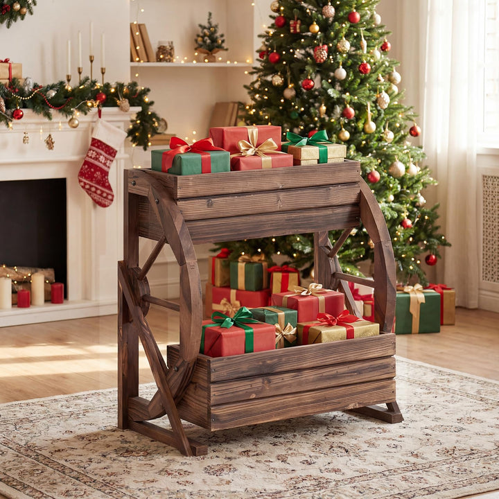 Giantex Wooden Wagon Planter Box for Patio Garden Balcony
