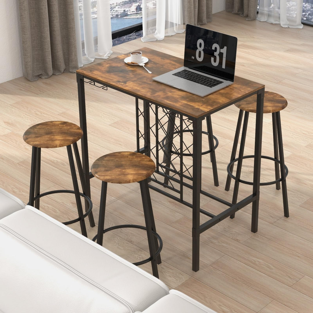 Giantex 5 Pieces Bar Table and Stools Set - Bar Height Table with Stools for 4, Kitchen Table Set with Wine Rack & Glass Holder